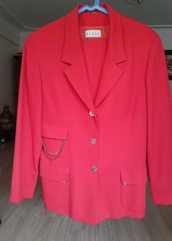 Düğmeli Kırmızı Kadın Blazer Ceket etekli Takım - Görsel 4