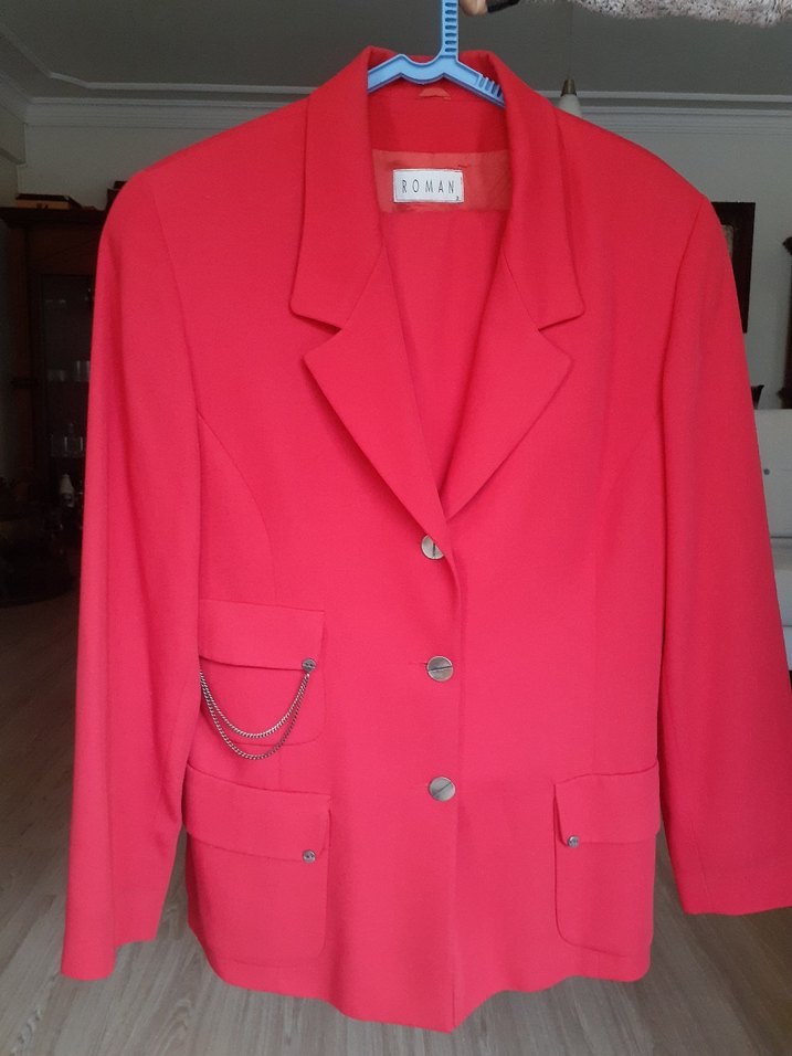 Düğmeli Kırmızı Kadın Blazer Ceket etekli Takım - Görsel 5