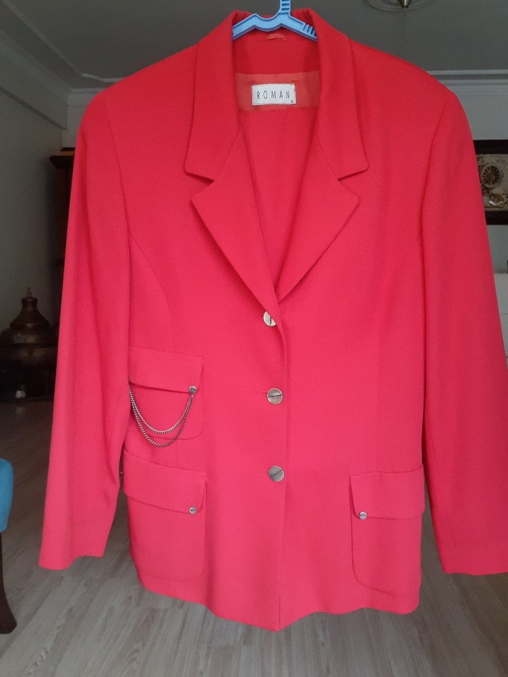 Düğmeli Kırmızı Kadın Blazer Ceket etekli Takım - Görsel 4