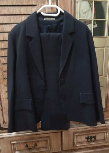 Kadın Lacivert Düğmeli Ofis Blazer Ceketli Takım - Görsel 3