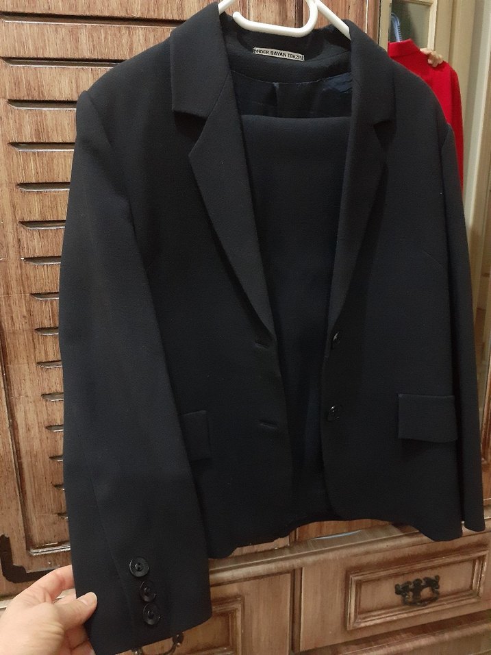 Kadın Lacivert Düğmeli Ofis Blazer Ceketli Takım - Görsel 2