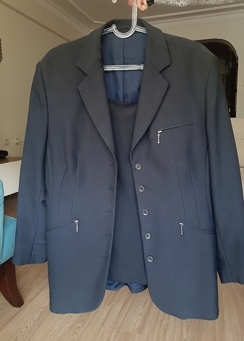 Lacivert Düğmeli Kadın Ofis Ceket Etekli Takım - Görsel 4