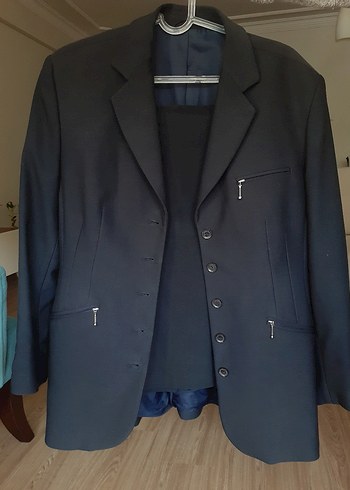 Lacivert Düğmeli Kadın Ofis Ceket Etekli Takım - Görsel 2