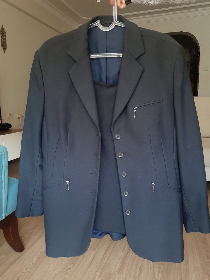 Lacivert Düğmeli Kadın Ofis Ceket Etekli Takım - Görsel 4