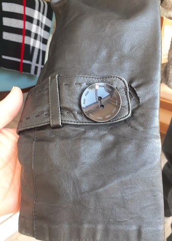 Düğmeli Siyah Kadın Deri Ceket - Görsel 5