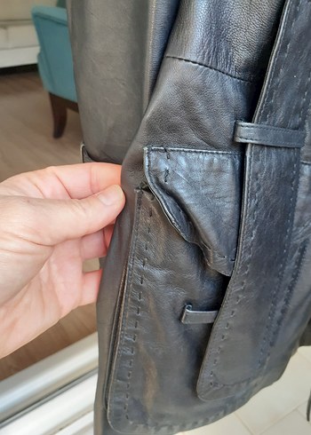 Düğmeli Siyah Kadın Deri Ceket - Görsel 6