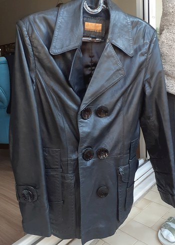 Düğmeli Siyah Kadın Deri Ceket - Görsel 2