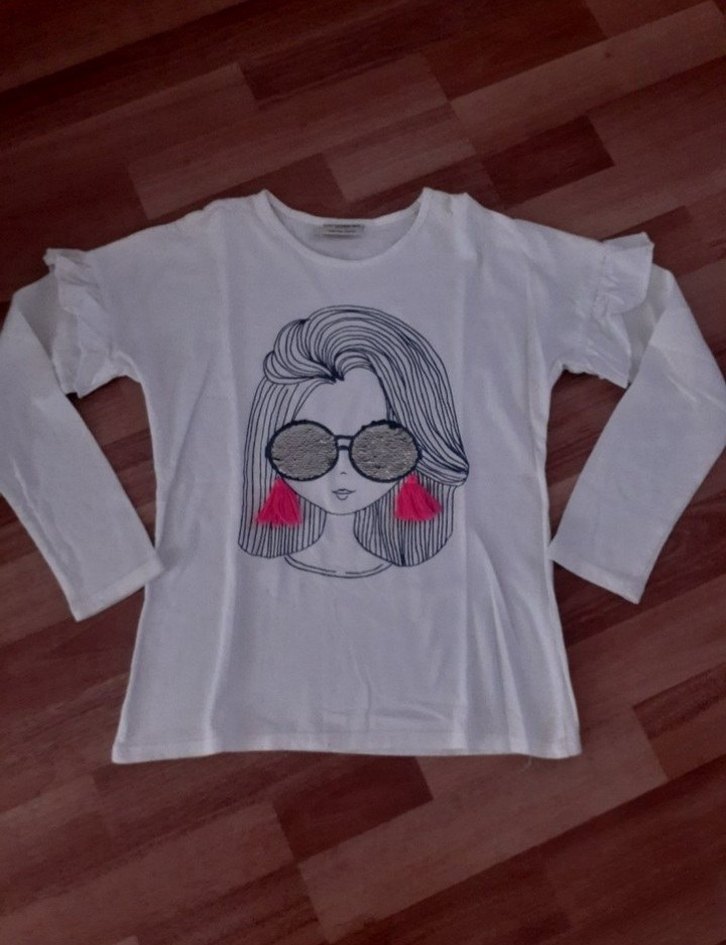 Kız Çocuk Beyaz Baskılı Tişört ve Kot Şort - Görsel 5