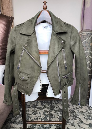 Zara basic Gri Süet Kemerli Kısa Biker