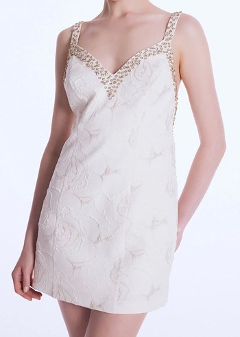 Dantel İşlemeli Beyaz Mini Elbise - Görsel 3