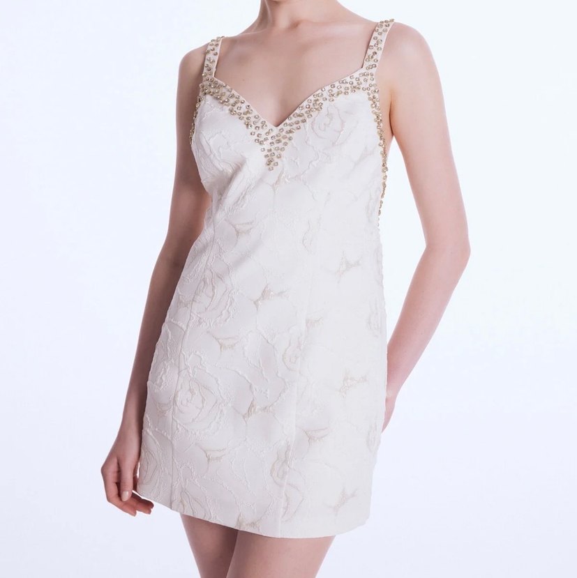 Dantel İşlemeli Beyaz Mini Elbise - Görsel 3