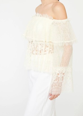 Beyaz Straplez Midi Bohem Bluz - Görsel 5