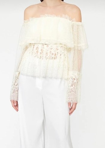 Beyaz Straplez Midi Bohem Bluz - Görsel 3