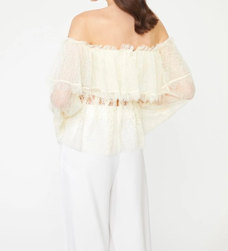 Beyaz Straplez Midi Bohem Bluz - Görsel 4