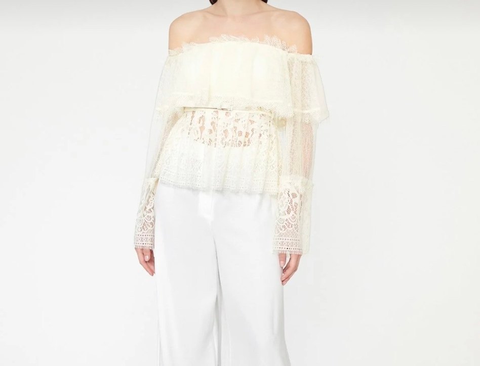 Beyaz Straplez Midi Bohem Bluz - Görsel 3