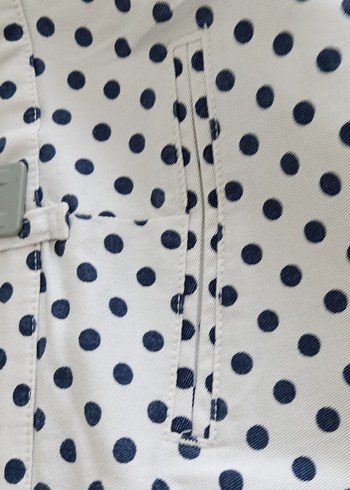 Düğmeli Beyaz renk lacivert Puantiyeli Kadın Pantolon - Görsel 5