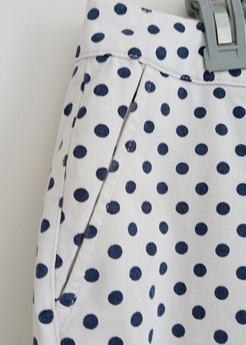 Düğmeli Beyaz renk lacivert Puantiyeli Kadın Pantolon - Görsel 2