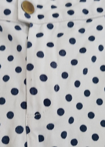 Düğmeli Beyaz renk lacivert Puantiyeli Kadın Pantolon - Görsel 3