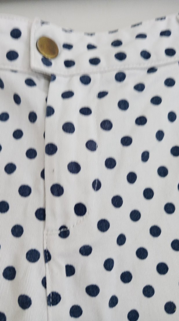 Düğmeli Beyaz renk lacivert Puantiyeli Kadın Pantolon - Görsel 3