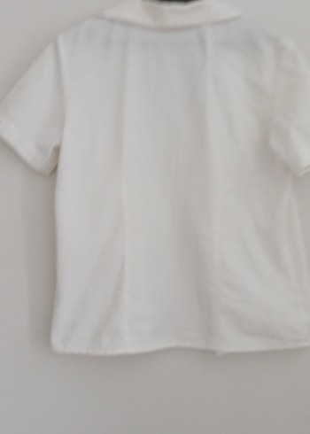 Düğmeli Beyaz Keten Kısa Kollu Kadın Gömlek - Görsel 4