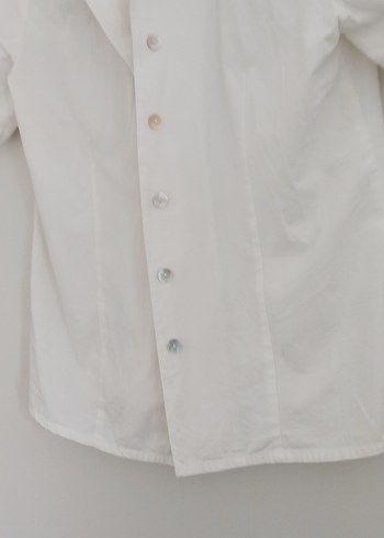 Düğmeli Beyaz Keten Kısa Kollu Kadın Gömlek - Görsel 2