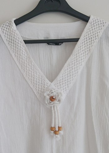 Pamuklu Beyaz V Yaka Bohem Bluz - Görsel 2