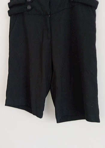 Kadın Siyahi Keten Bermuda Şort - Görsel 5