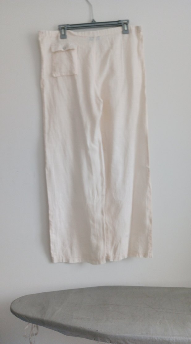 Beyaz Keten Kadın Pantolon - Görsel 2