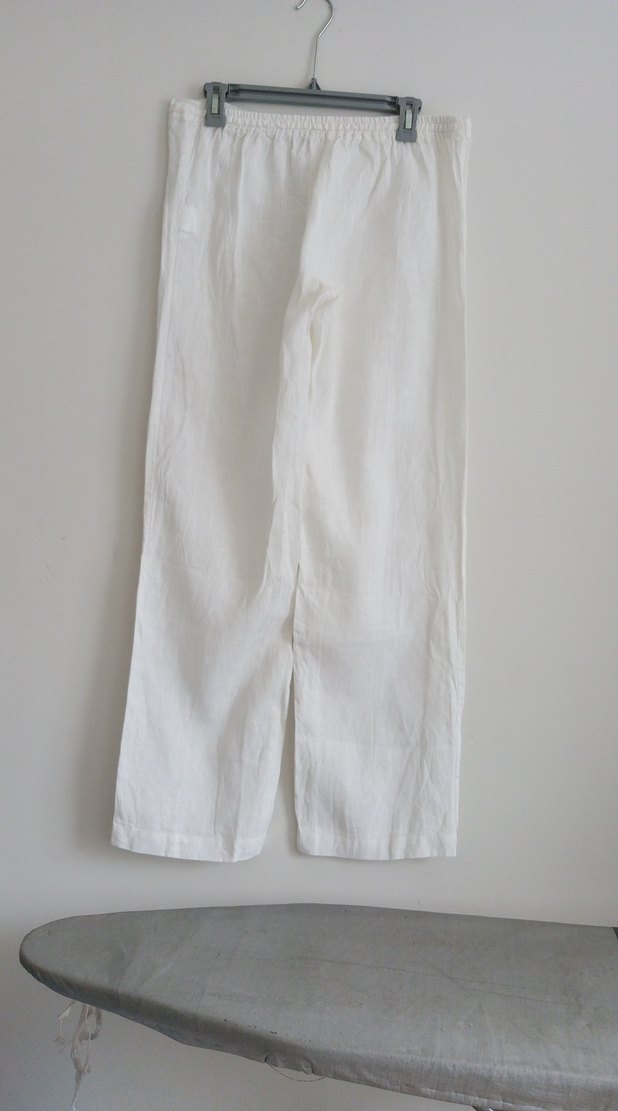 Beyaz Keten Kadın Pantolon - Görsel 3