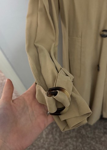 Bej Düğmeli Midi Kadın Trençkot - Görsel 3