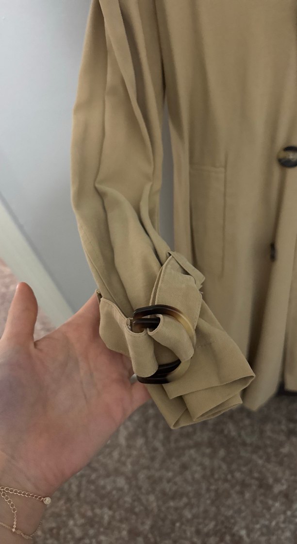 Bej Düğmeli Midi Kadın Trençkot - Görsel 3