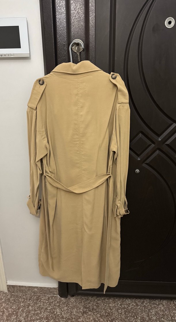 Bej Düğmeli Midi Kadın Trençkot - Görsel 5