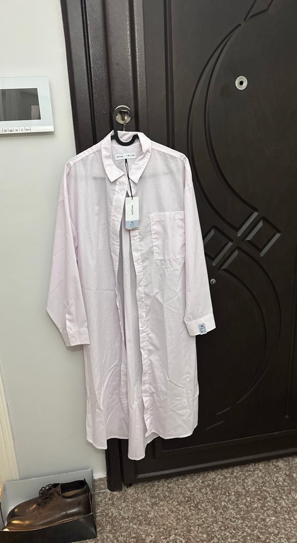 Kadın Beyaz Pamuklu Uzun Kollu Midi Gömlek - Görsel 5