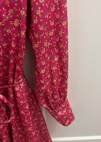 Pembe Midi Bohem Uzun Kollu Kadın Elbise - Görsel 5