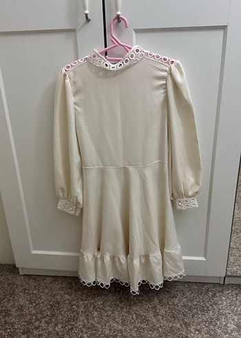 Beyaz Nakışlı Uzun Kollu Bohem Midi Elbise - Görsel 4