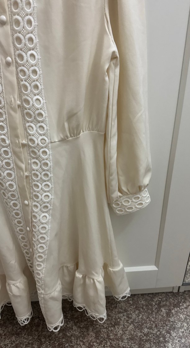 Beyaz Nakışlı Uzun Kollu Bohem Midi Elbise - Görsel 3