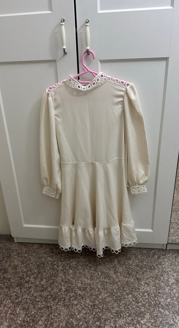 Beyaz Nakışlı Uzun Kollu Bohem Midi Elbise - Görsel 4