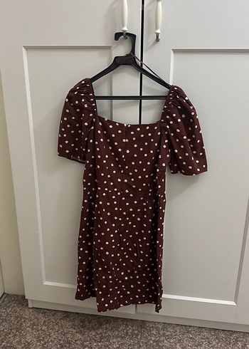 Kahverengi Puantiyeli Midi Kadın Elbise - Görsel 4