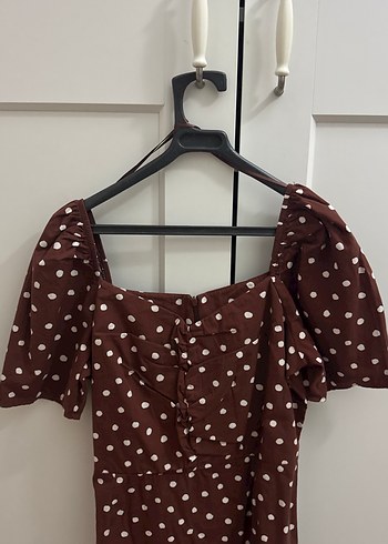 Kahverengi Puantiyeli Midi Kadın Elbise - Görsel 2