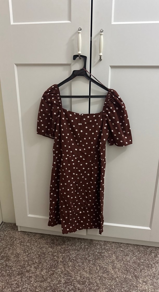 Kahverengi Puantiyeli Midi Kadın Elbise - Görsel 4