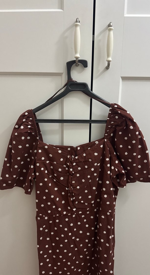 Kahverengi Puantiyeli Midi Kadın Elbise - Görsel 2