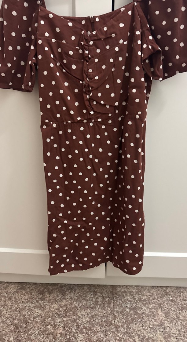 Kahverengi Puantiyeli Midi Kadın Elbise - Görsel 3