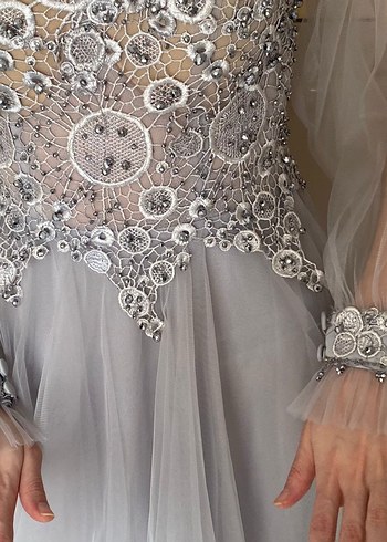 Gri Straplez Nişan Elbisesi - Görsel 4