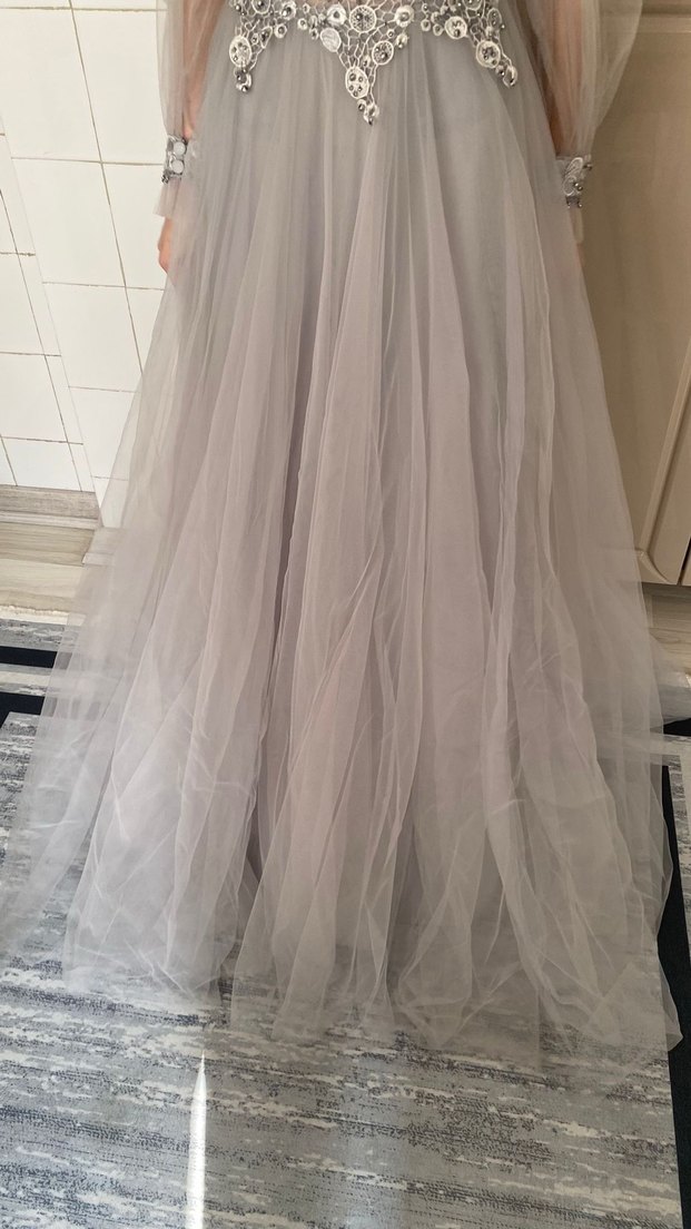 Gri Straplez Nişan Elbisesi - Görsel 5