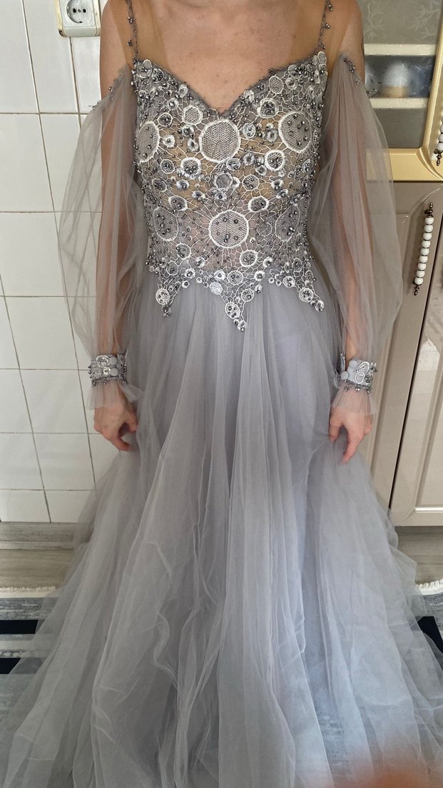 Gri Straplez Nişan Elbisesi - Görsel 2