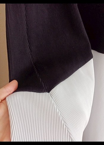 Siyah-Beyaz Pilili Uzun Kadın Elbise - Görsel 4