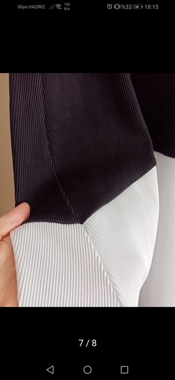 Siyah-Beyaz Pilili Uzun Kadın Elbise - Görsel 4