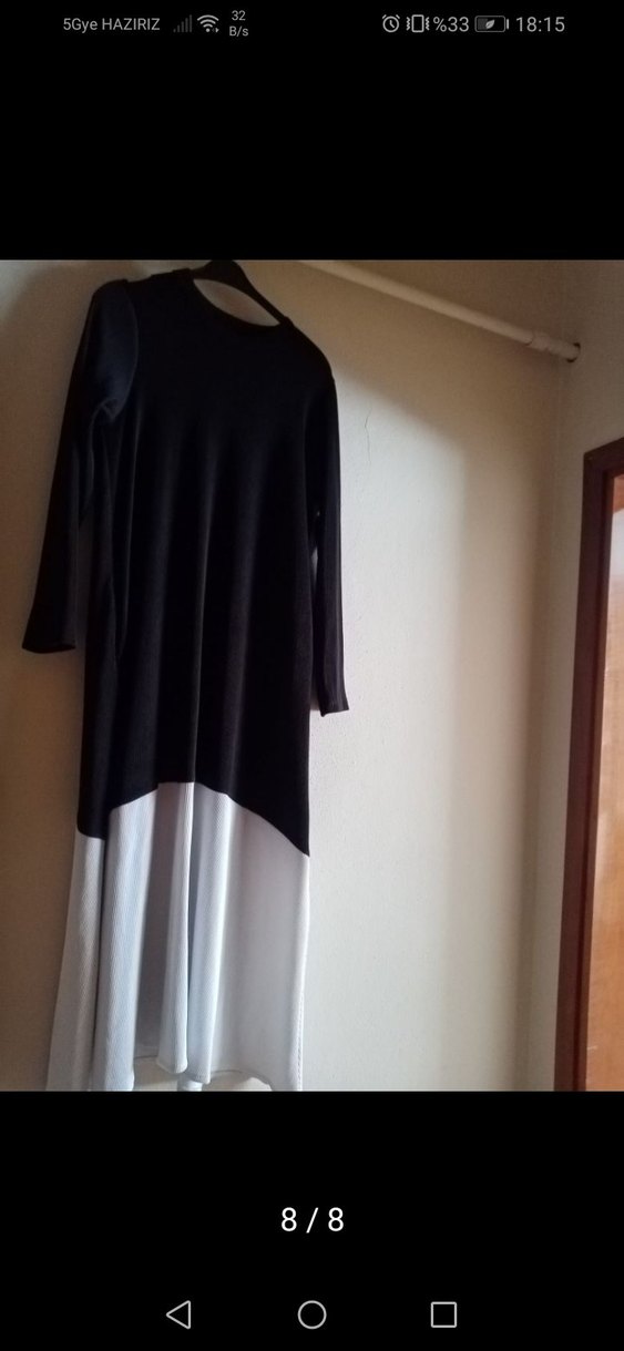 Siyah-Beyaz Pilili Uzun Kadın Elbise - Görsel 3