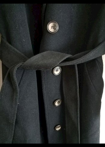 Kemerli Siyah Kadın Kaban - Görsel 7