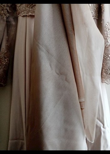 Bej İşlemeli Uzun Kollu Kadın Abiye Elbise - Görsel 3